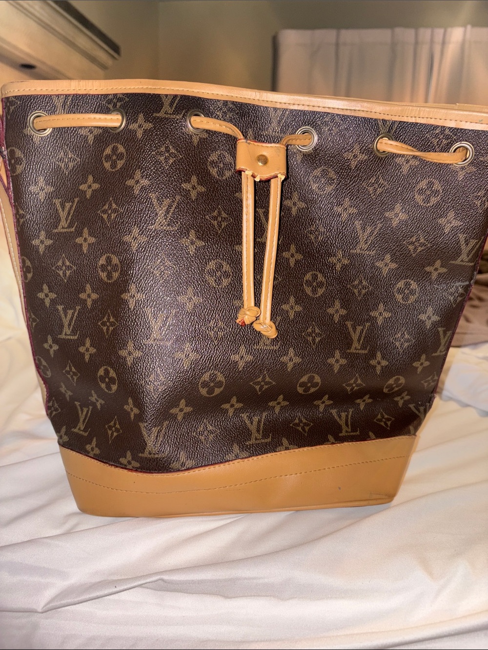 Louis Vuitton Brown Monogram Canvas Drawstring Duffel with Natural Leather Trim